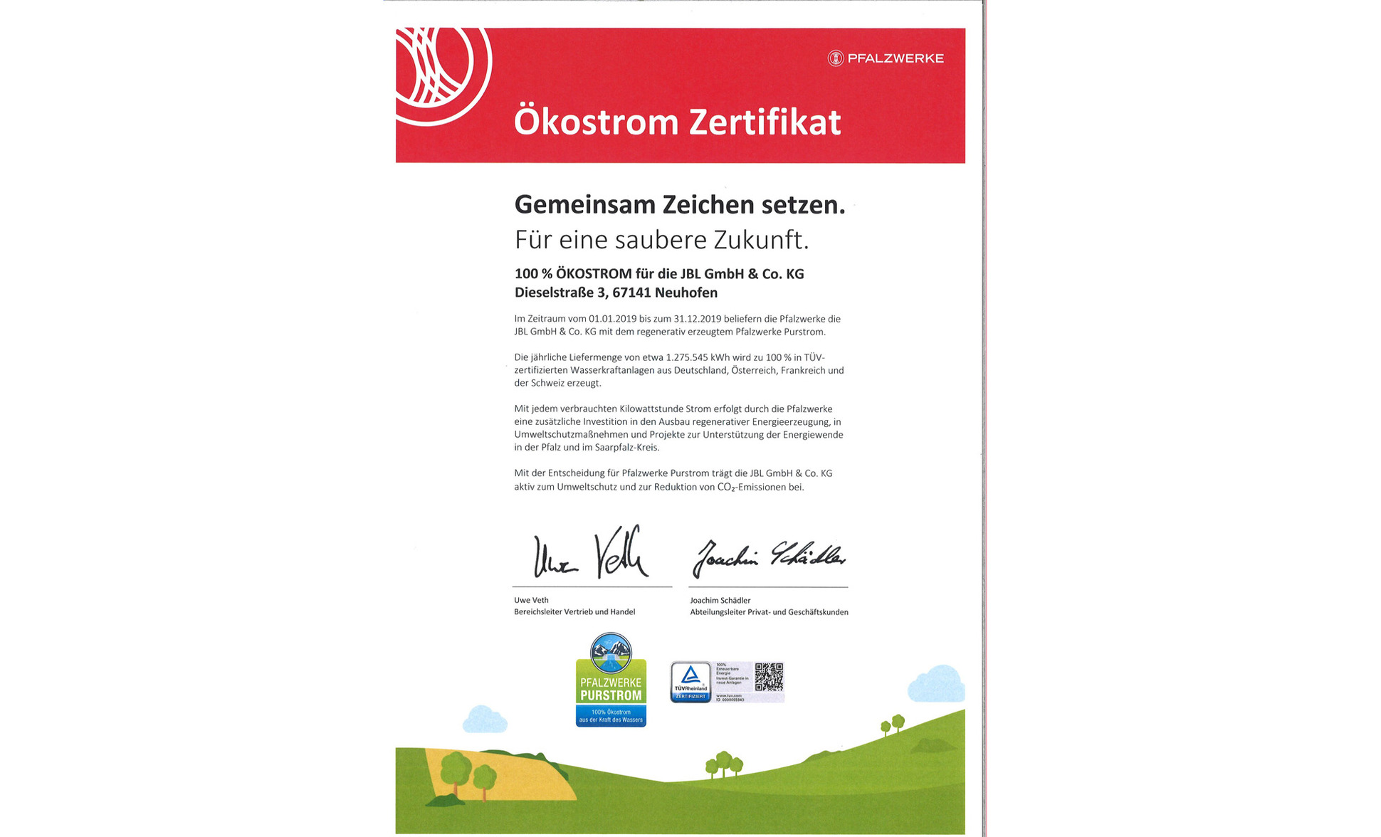 JBL Receives The Renewable Electricity Certificate