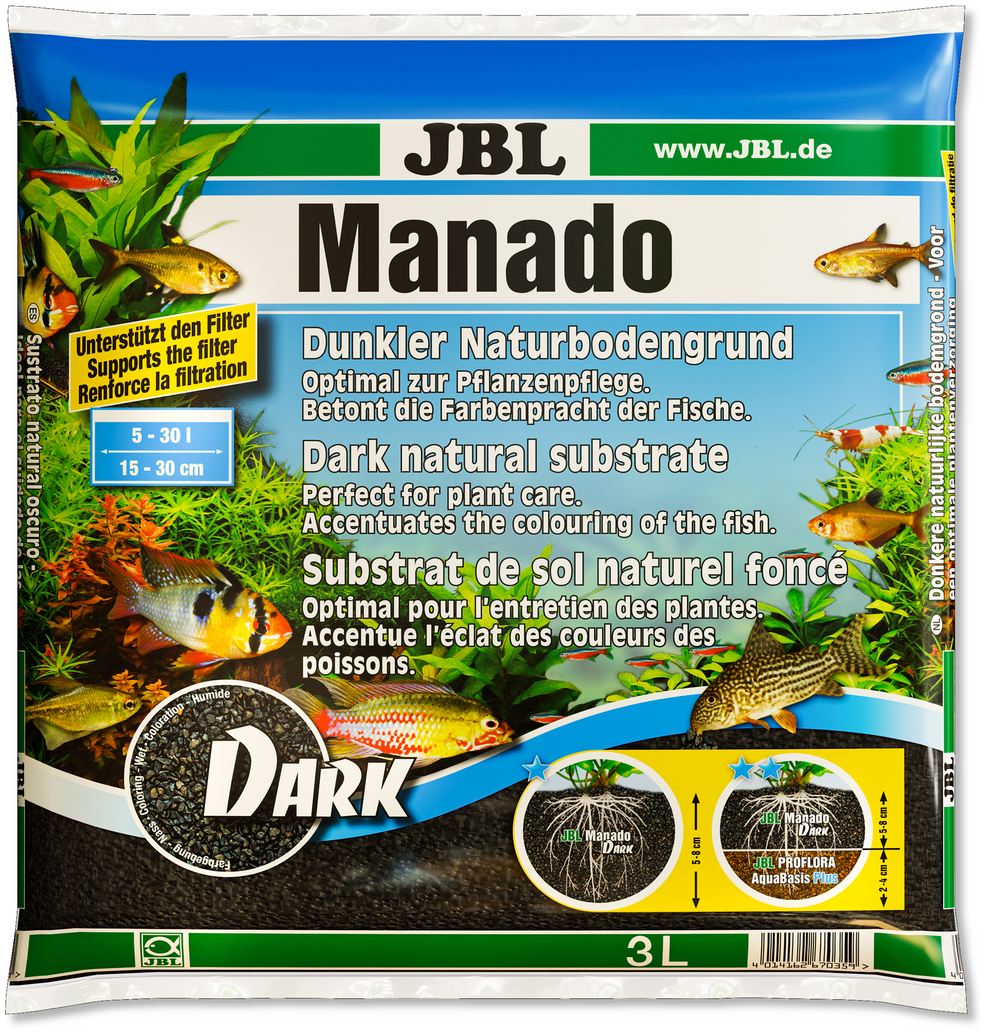 JBL - Manado Dark - 5l - Substrat de sol sombre pour aquariums d